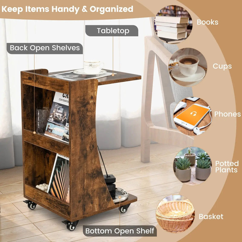 C-shaped Rolling End Side with Back Storage Shelves beside Sofa by DirectDeals