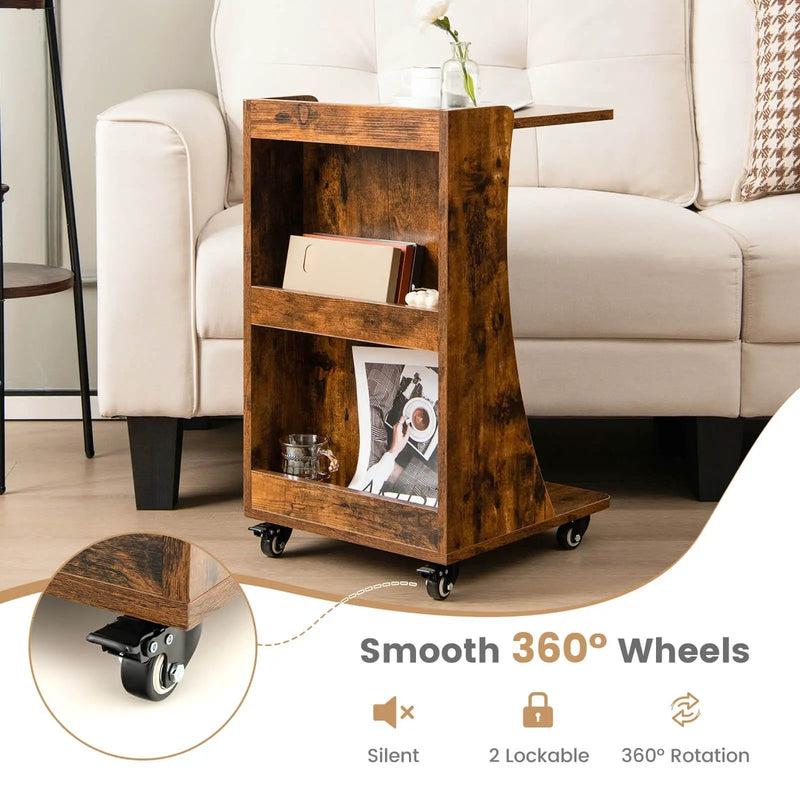 C-shaped Rolling End Side with Back Storage Shelves beside Sofa by DirectDeals