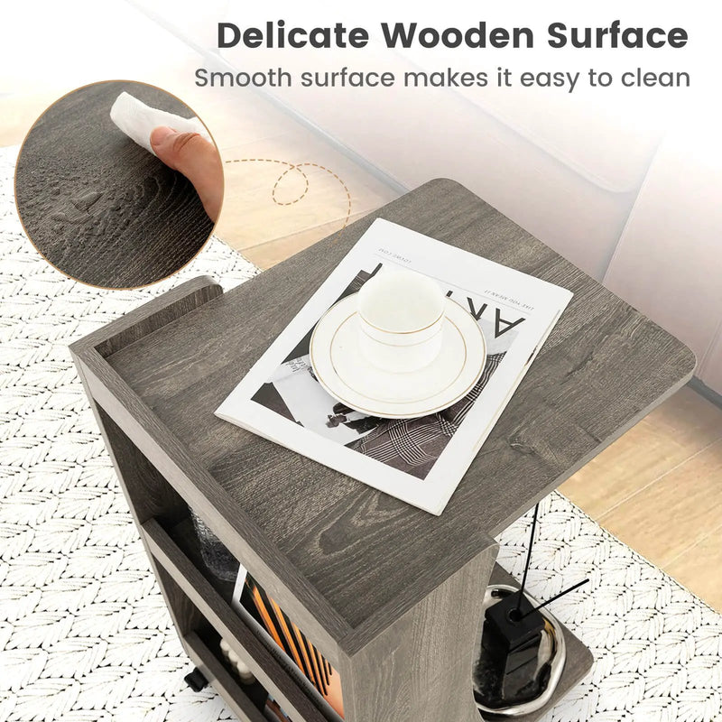 C-shaped Rolling End Side with Back Storage Shelves beside Sofa by DirectDeals