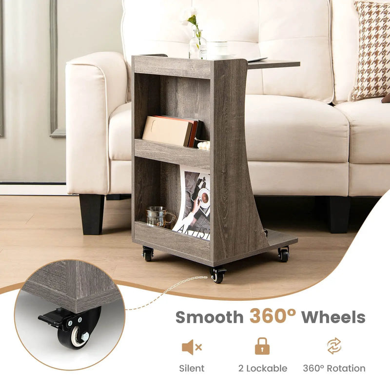 C-shaped Rolling End Side with Back Storage Shelves beside Sofa by DirectDeals