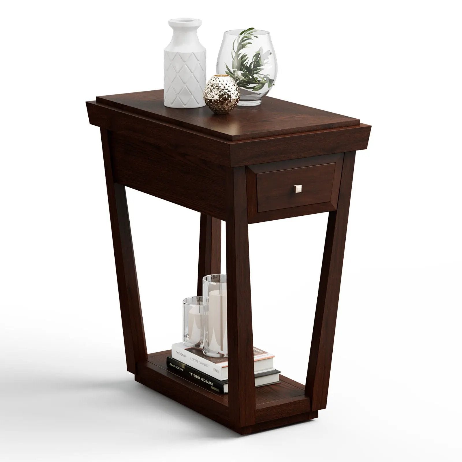 2-Tier Rubber Wood Classic End Table with Drawer and Shelf by DirectDeals