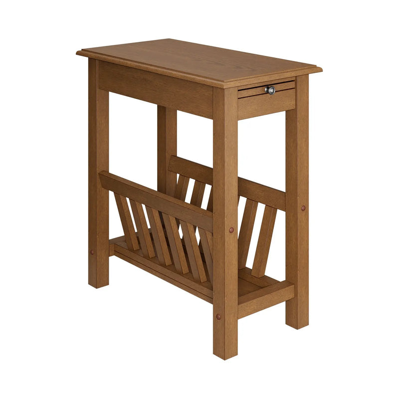 2-Tier End Table with Pull-out Tray and Solid Rubber Wood Legs by DirectDeals