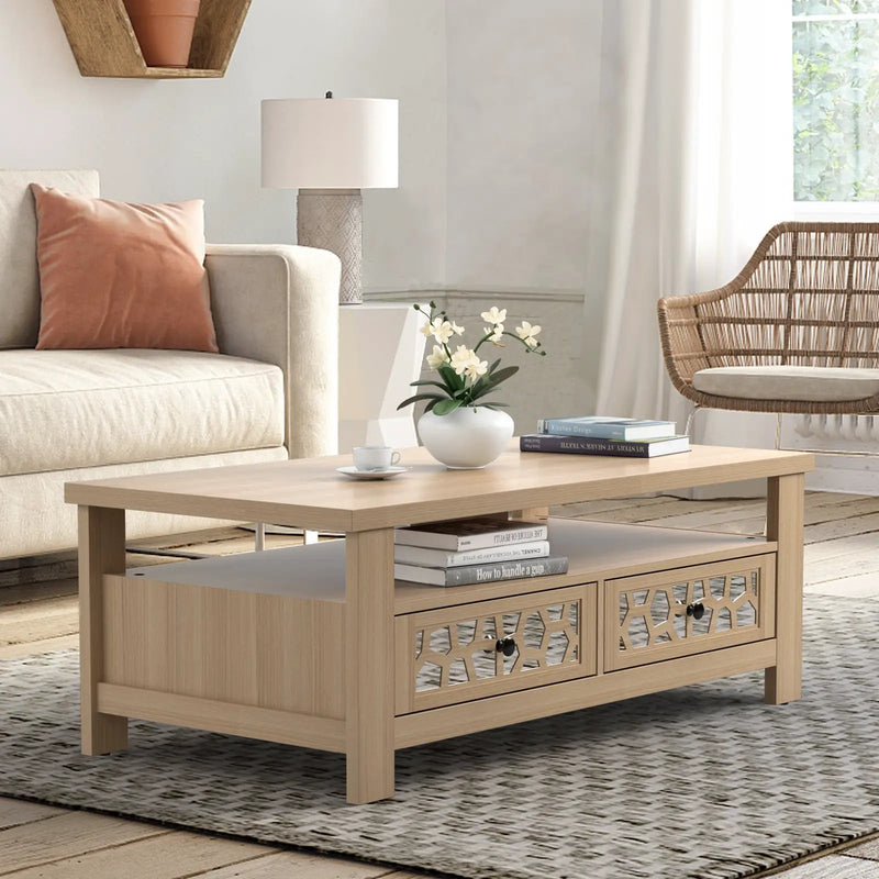3-tier Coffee Table with 2 Drawers and 5 Support Legs by DirectDeals