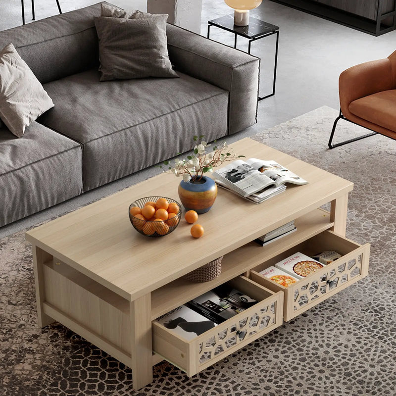3-tier Coffee Table with 2 Drawers and 5 Support Legs by DirectDeals