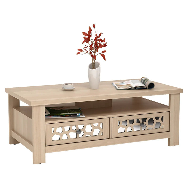 3-tier Coffee Table with 2 Drawers and 5 Support Legs by DirectDeals