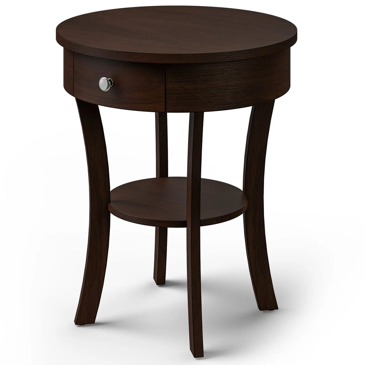 2-Tier Wood Round End Table with Open Drawer-Black, photo 9 of 10