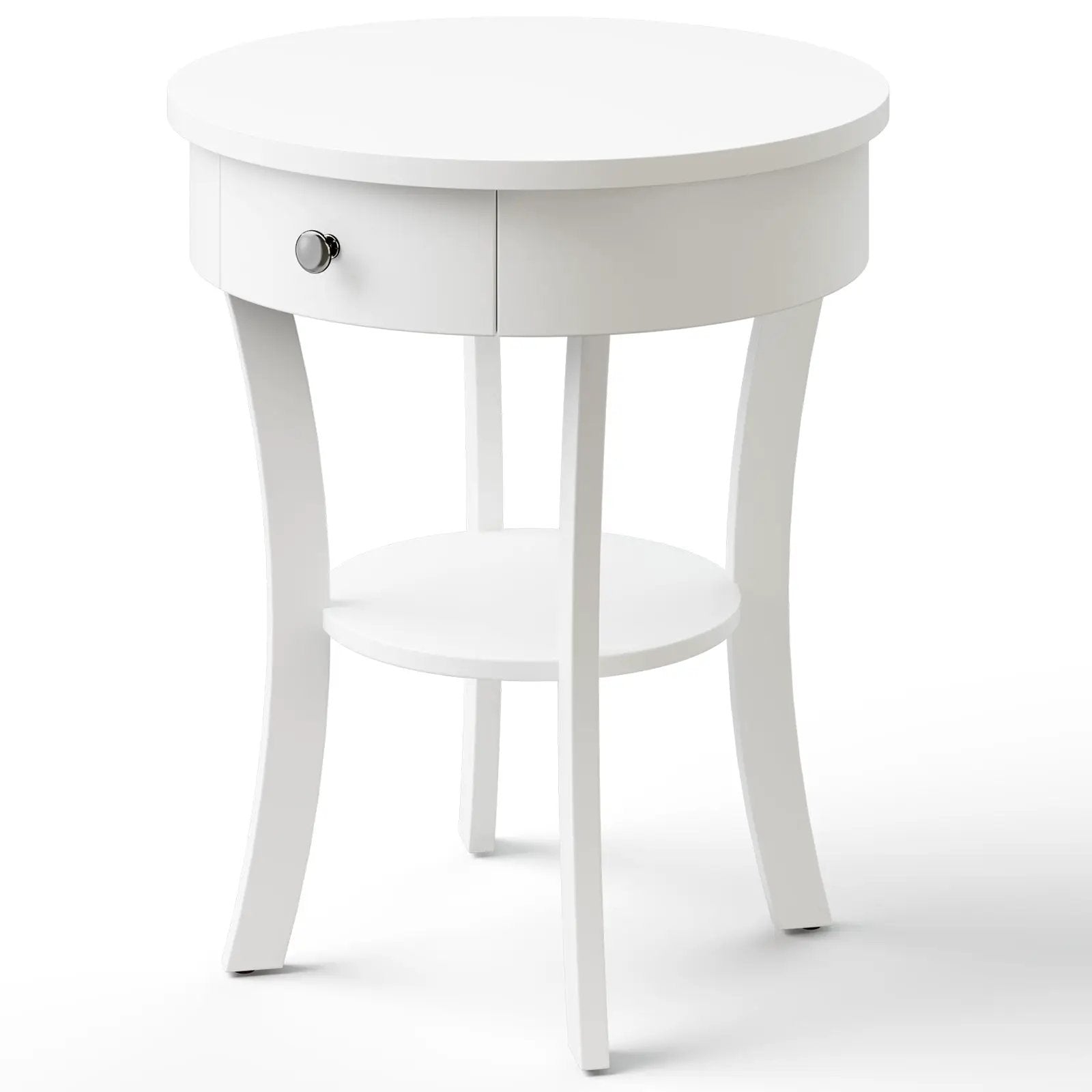 2-Tier Wood Round End Table with Open Drawer-Black by DirectDeals
