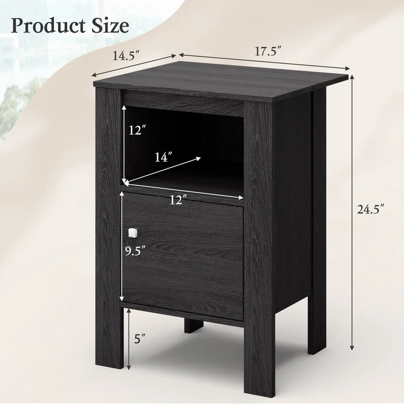 Compact Floor Farmhouse Nightstand with Open Shelf and Cabinet by DirectDeals
