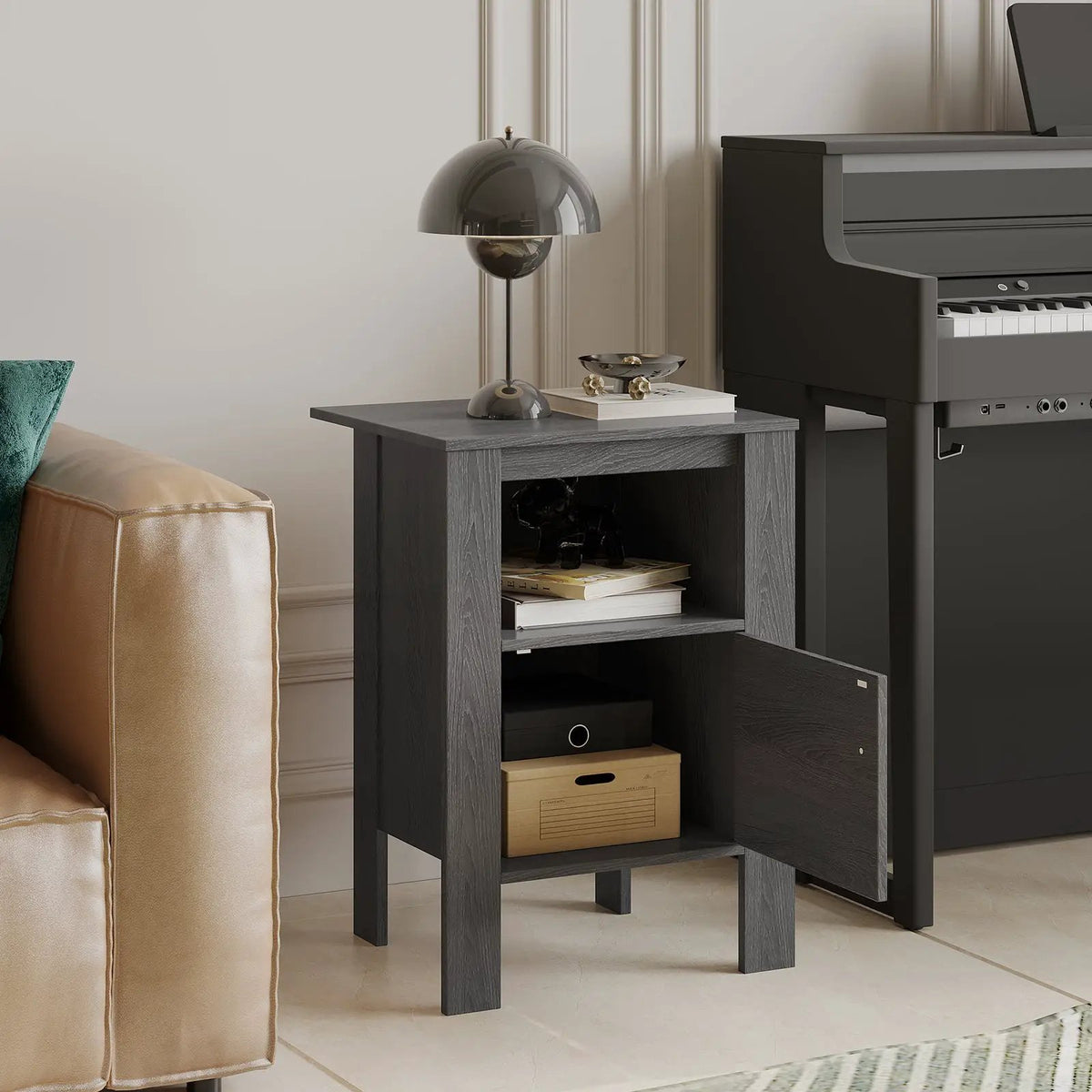 Compact Floor Farmhouse Nightstand with Open Shelf and Cabinet, photo 4 of 16