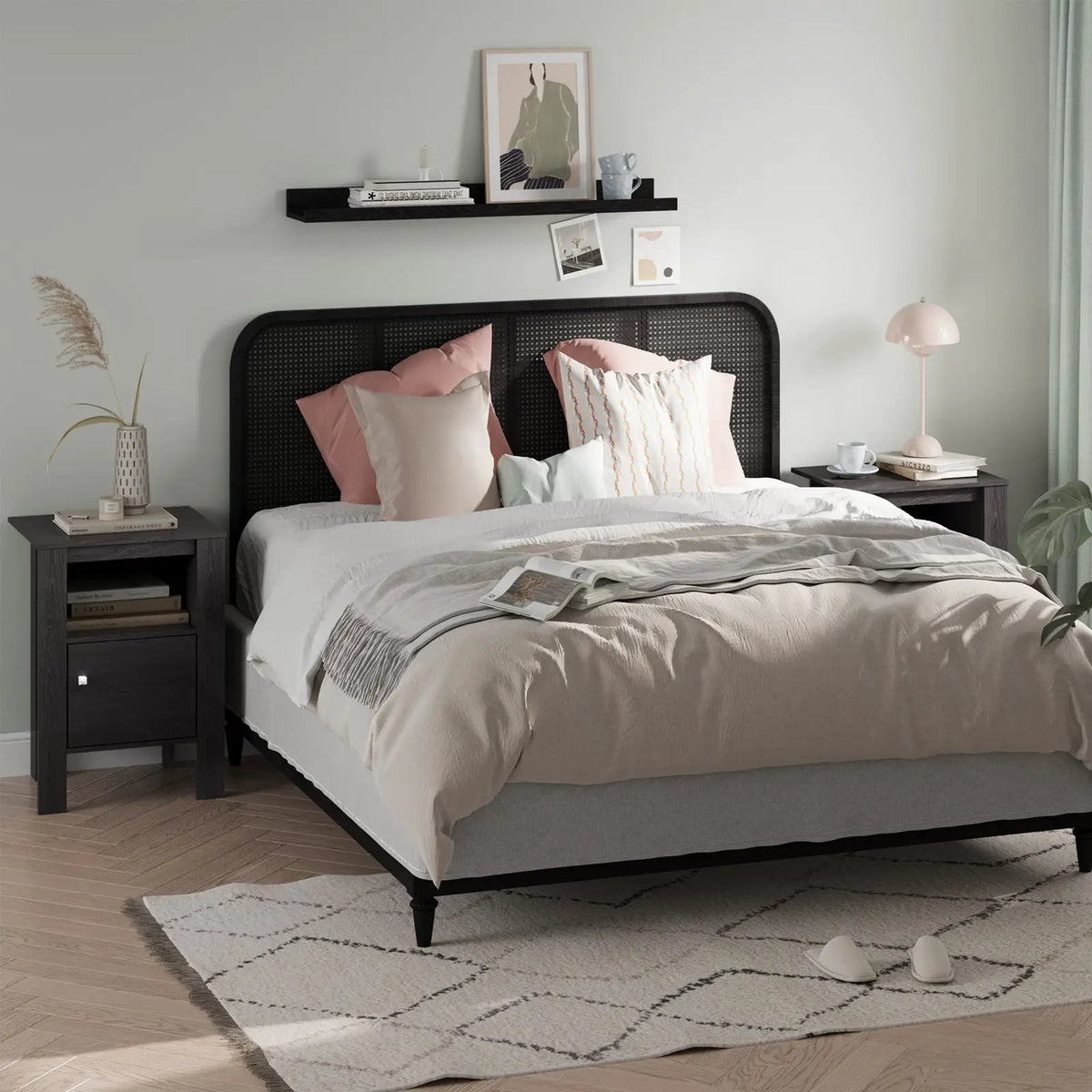 Compact Floor Farmhouse Nightstand with Open Shelf and Cabinet, photo 16 of 16