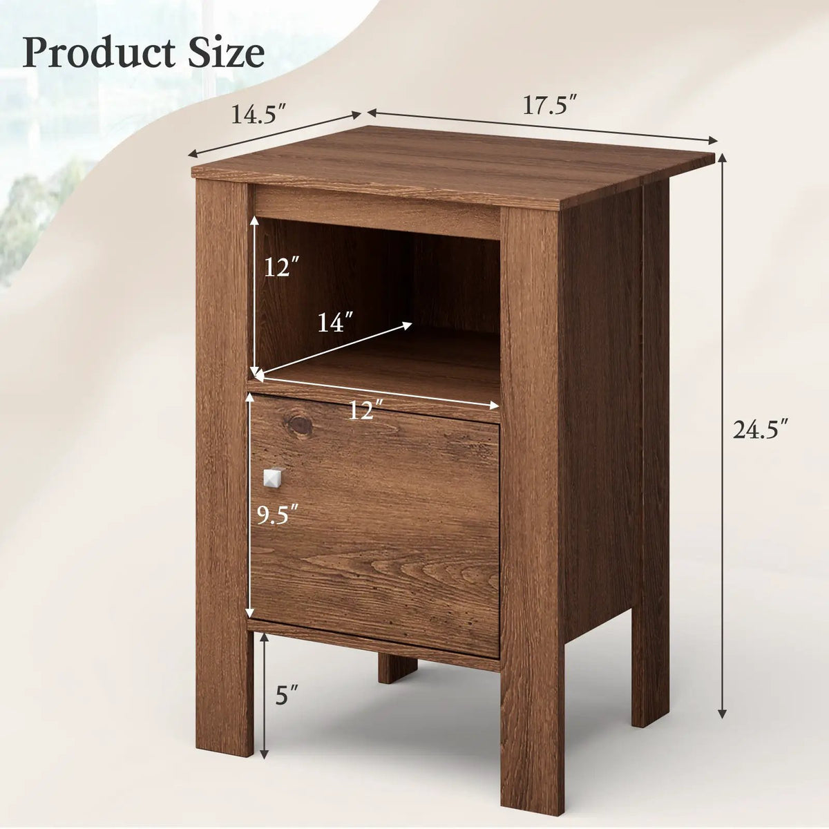 Compact Floor Farmhouse Nightstand with Open Shelf and Cabinet, photo 9 of 16