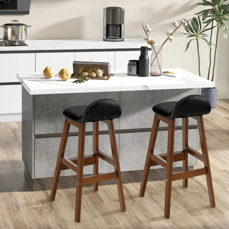 27.5 Inch Set of 2 Upholstered PU Leather Barstools with Back Cushion-Brown by DirectDeals