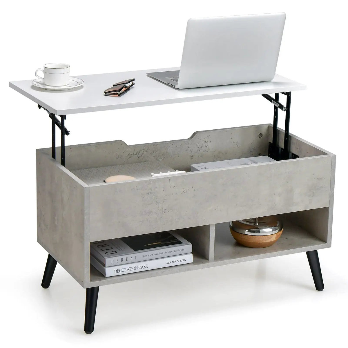 31.5 Inch Lift-Top Coffee Table with Hidden Storage and 2 Open Shelves, photo 17 of 40