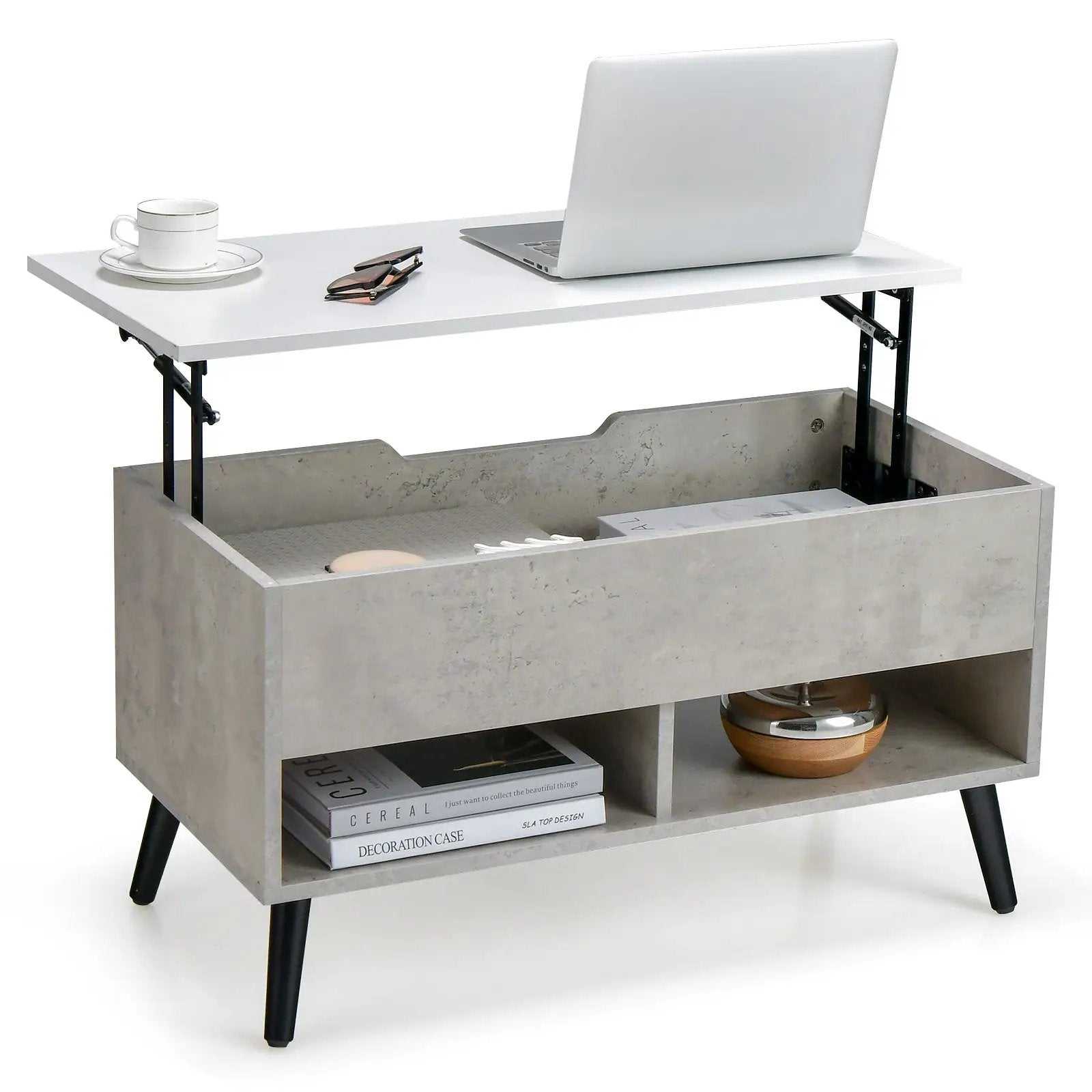 31.5 Inch Lift-Top Coffee Table with Hidden Storage and 2 Open Shelves by DirectDeals