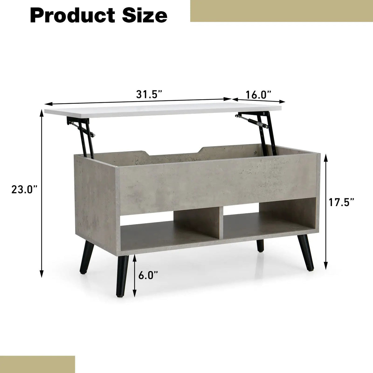 31.5 Inch Lift-Top Coffee Table with Hidden Storage and 2 Open Shelves, photo 25 of 40