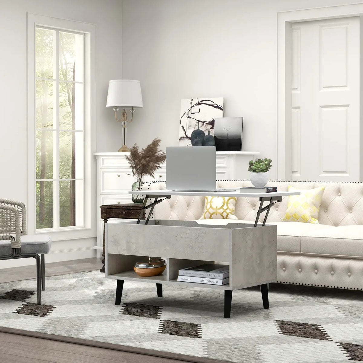 31.5 Inch Lift-Top Coffee Table with Hidden Storage and 2 Open Shelves, photo 9 of 40