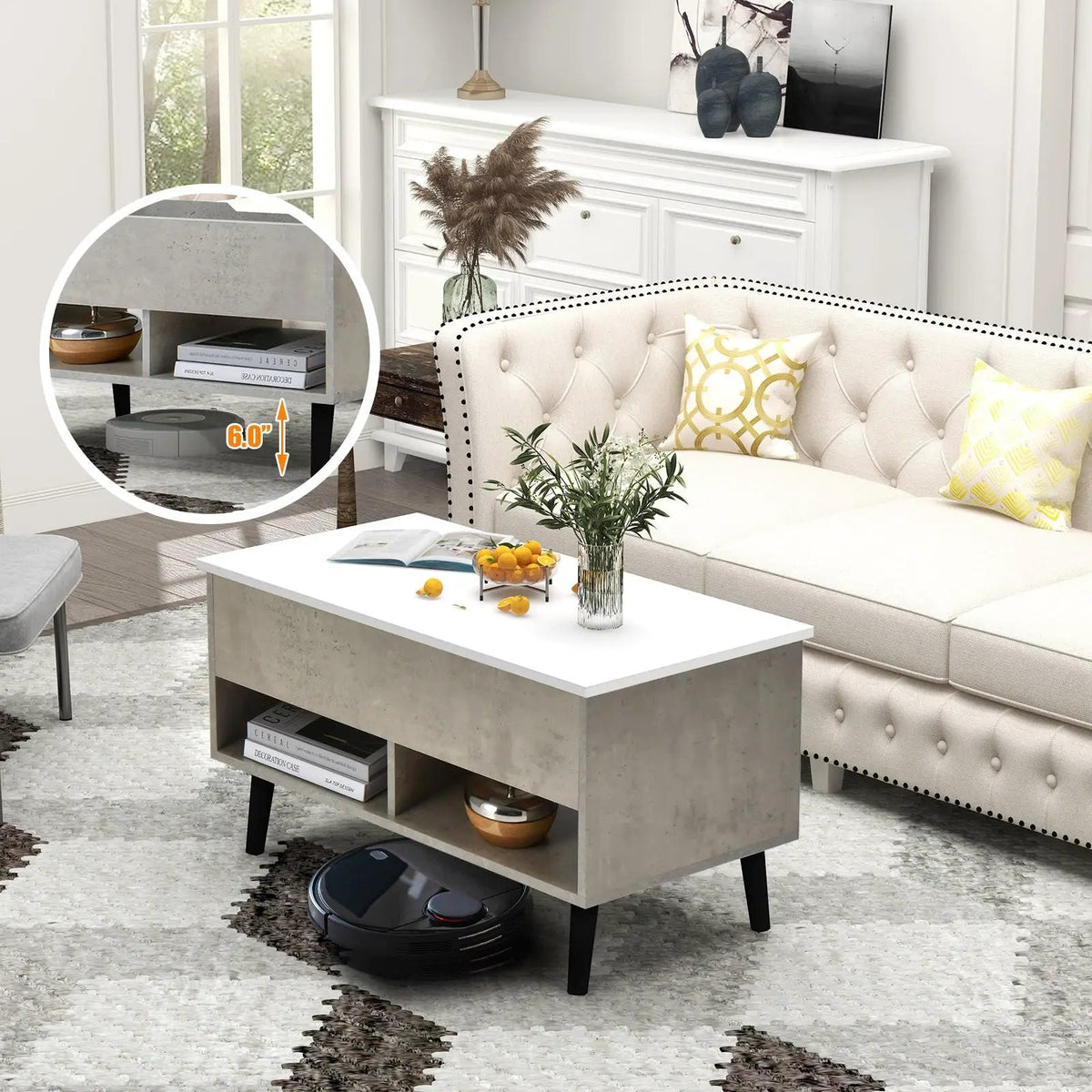 31.5 Inch Lift-Top Coffee Table with Hidden Storage and 2 Open Shelves, photo 35 of 40