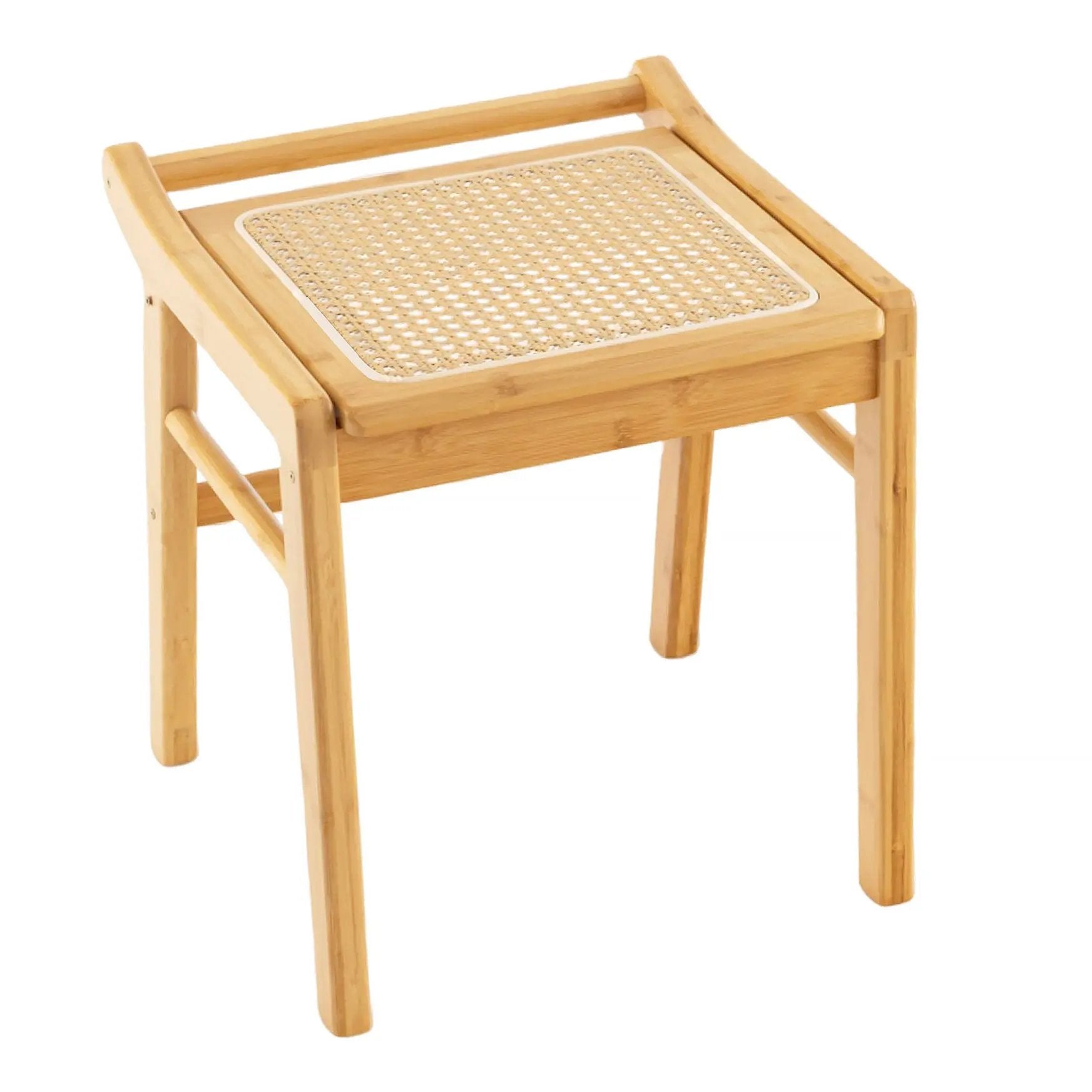 Bamboo Vanity Stool with Rattan Top and Reinforcement Bar-Natural by DirectDeals