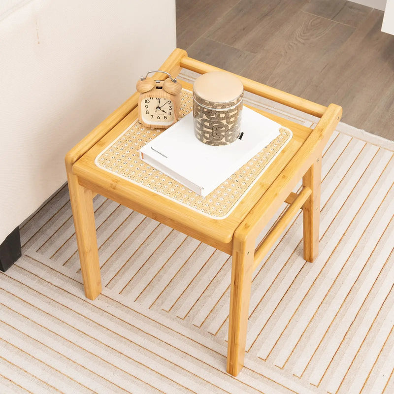 Bamboo Vanity Stool with Rattan Top and Reinforcement Bar-Natural by DirectDeals