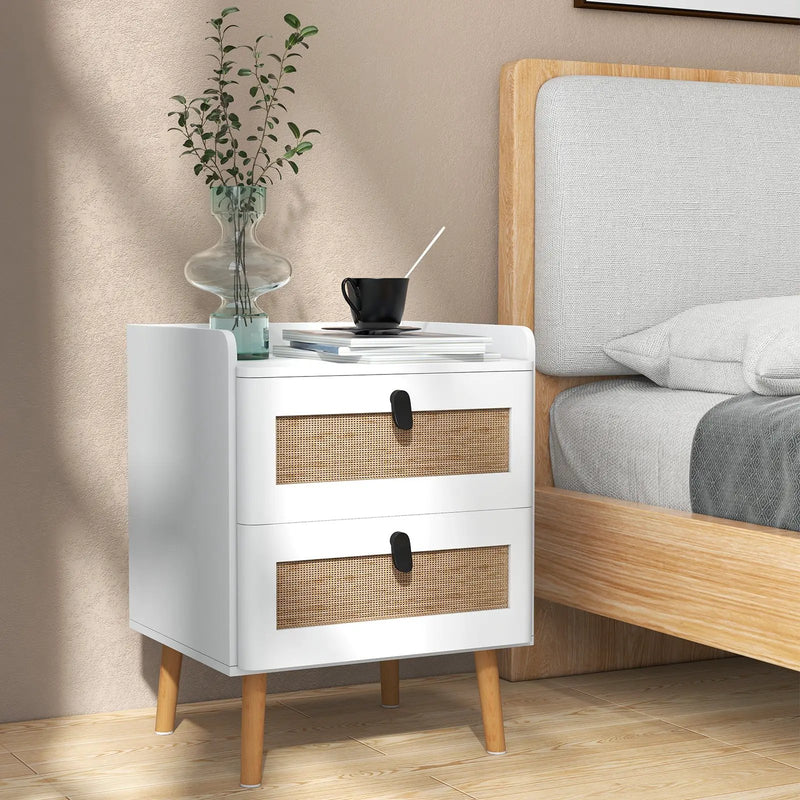 Modern End Table Bedside Table with 2 Rattan Decorated Drawers by DirectDeals