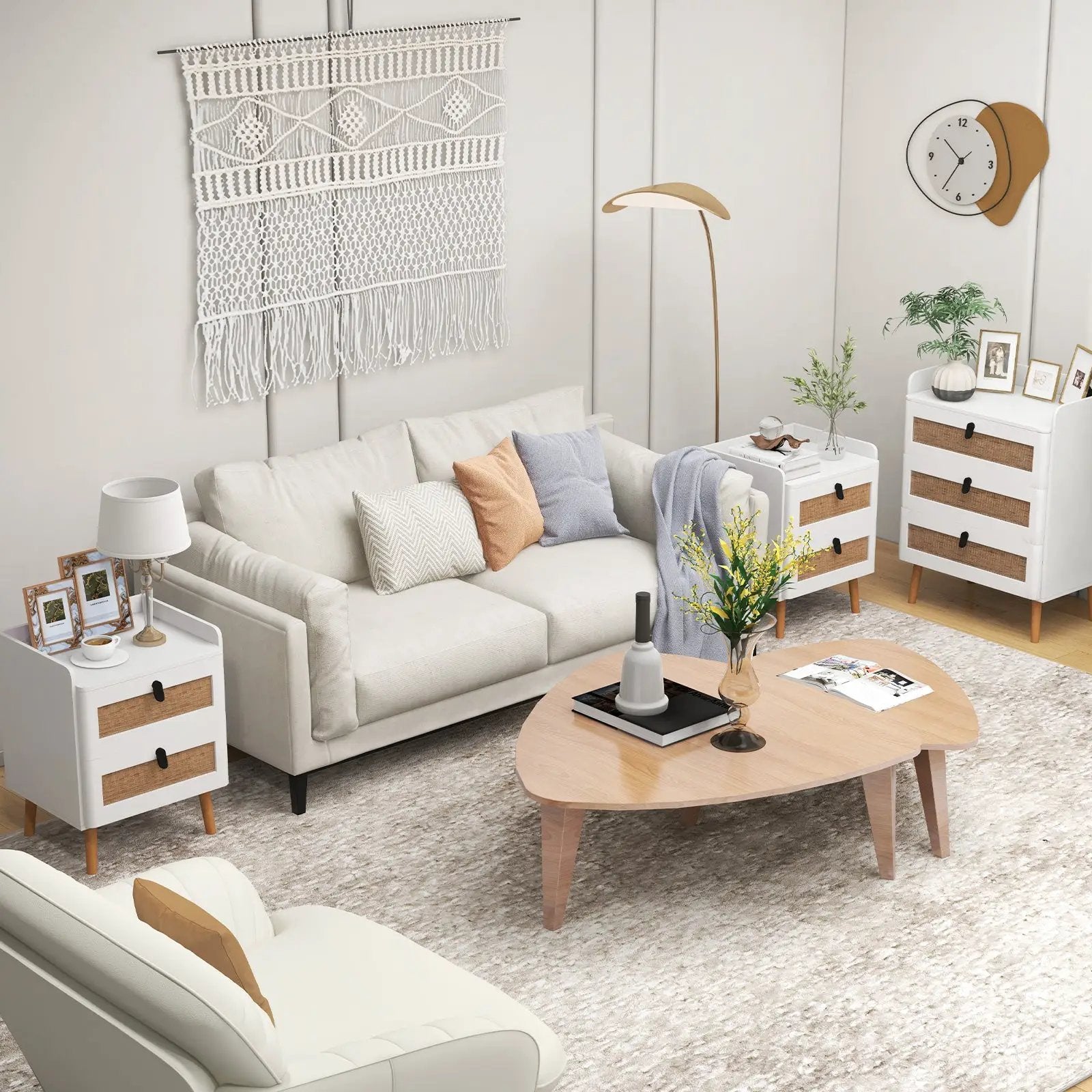 Modern End Table Bedside Table with 2 Rattan Decorated Drawers by DirectDeals