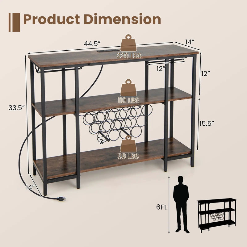 Industrial Wine Rack Wine Bar Cabinet with Storage Shelves by DirectDeals