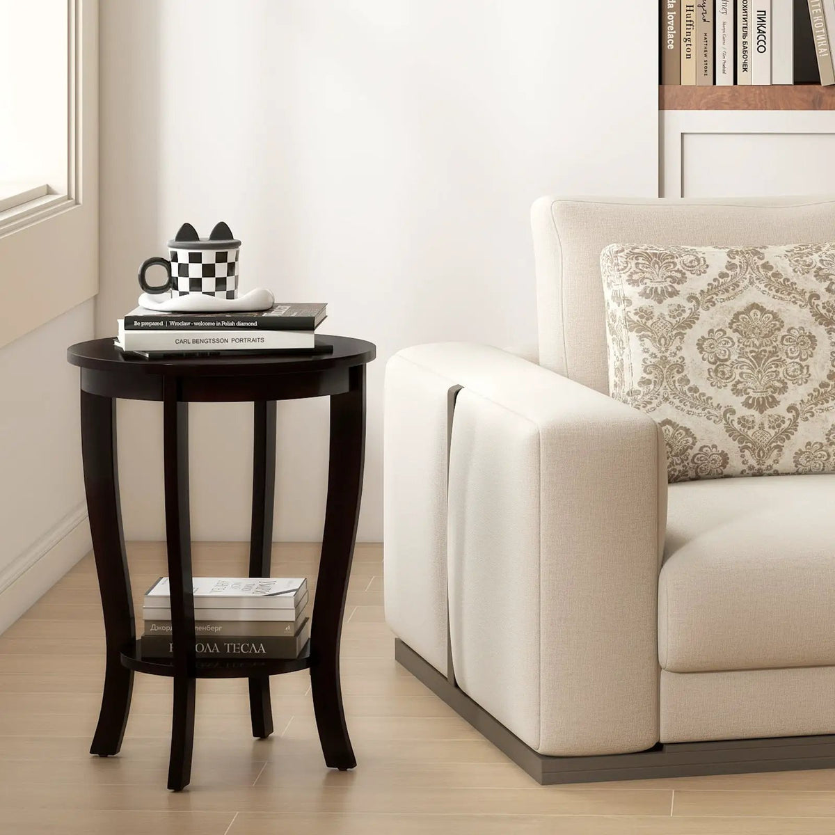 2-tier Round End Table with Solid Wood Legs, photo 6 of 11