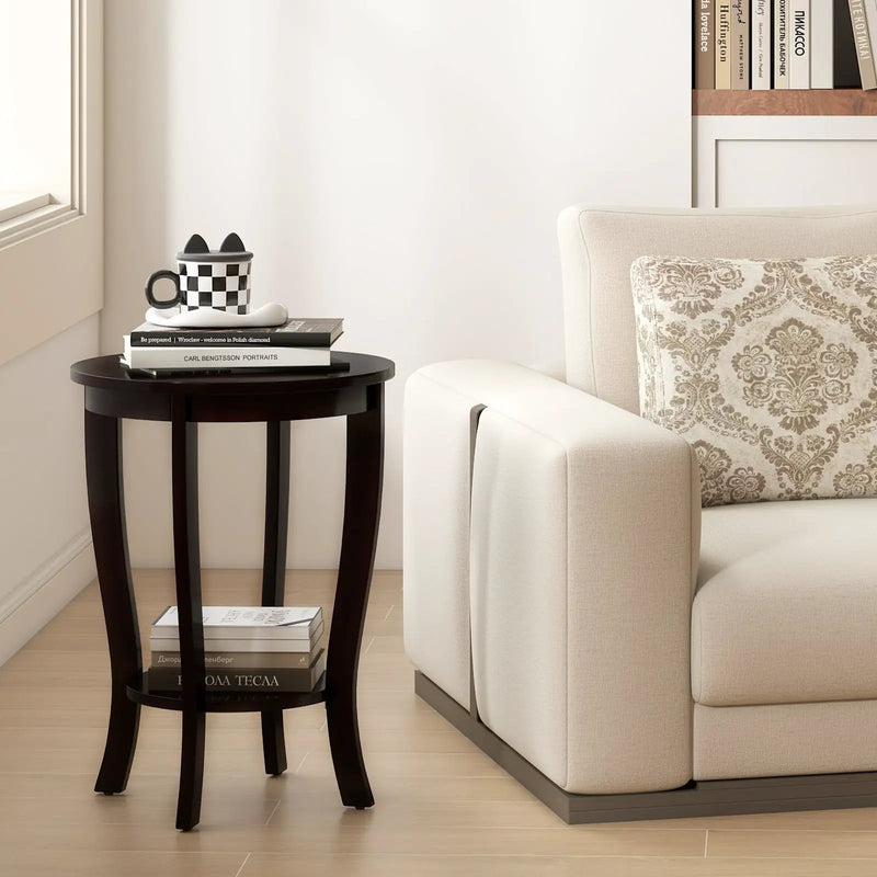 2-tier Round End Table with Solid Wood Legs by DirectDeals
