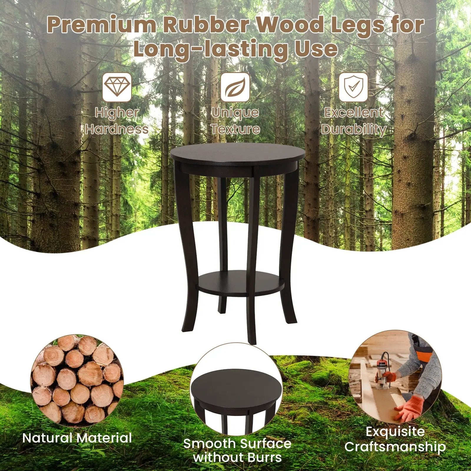 2-tier Round End Table with Solid Wood Legs by DirectDeals