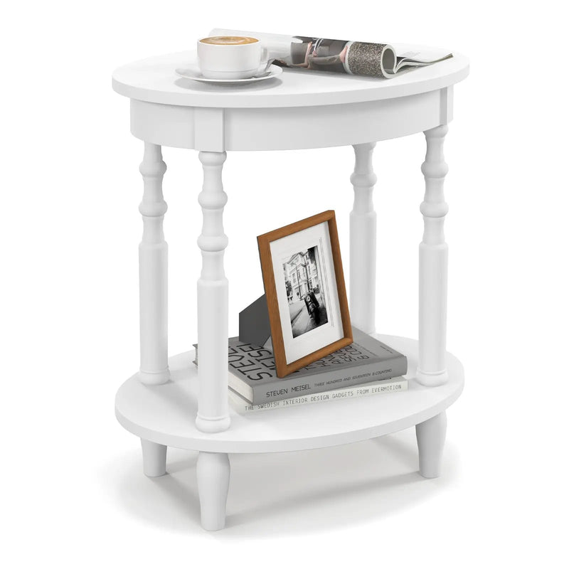 Oval Side Table with Storage Shelf and Wood Legs by DirectDeals
