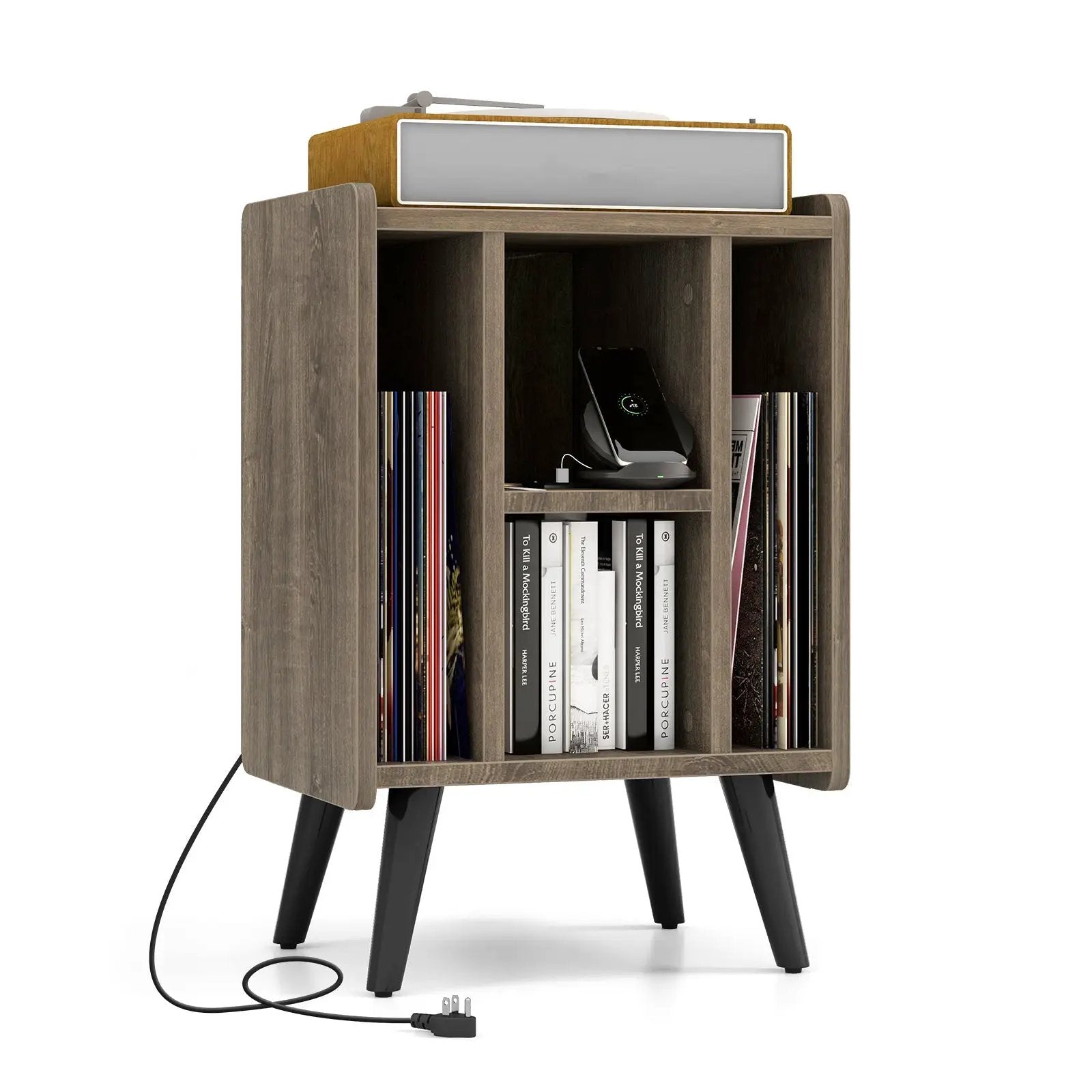 Vinyl Record Storage Turntable Stand with 4 Open Shelves by DirectDeals