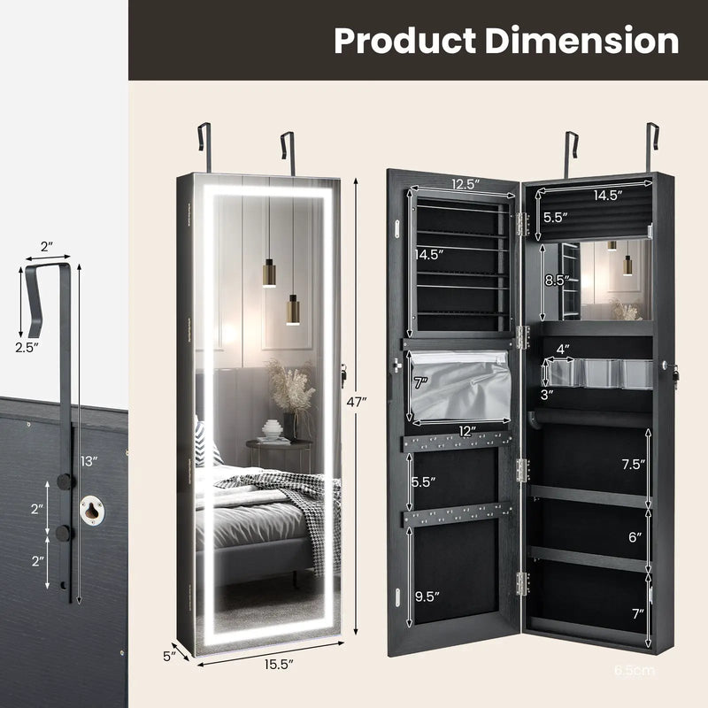 Mirrored Jewelry Armoire with Full Length Mirror and 2 Internal LED Lights by DirectDeals