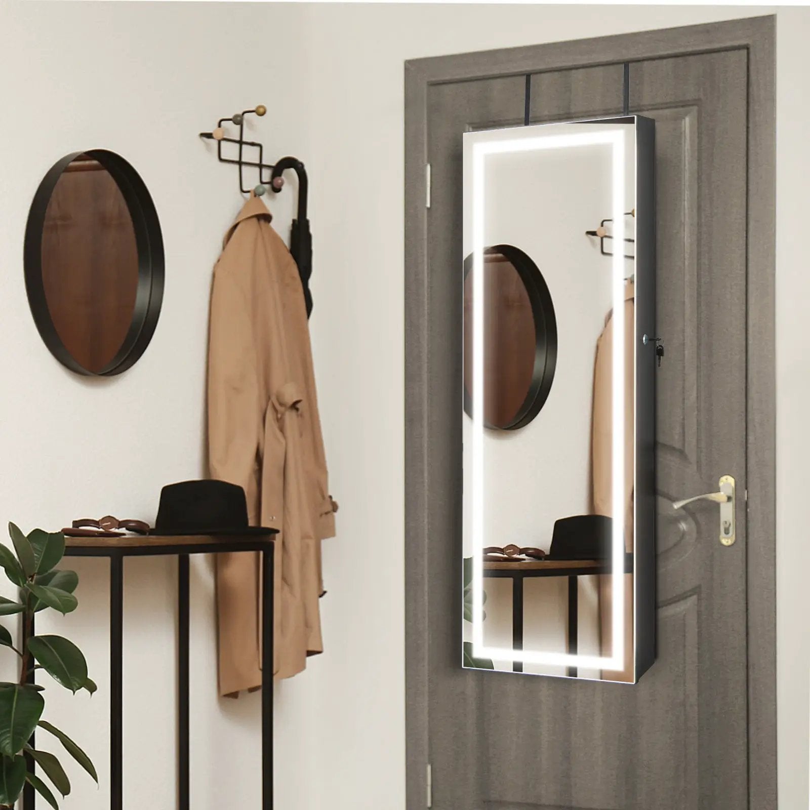 Mirrored Jewelry Armoire with Full Length Mirror and 2 Internal LED Lights by DirectDeals