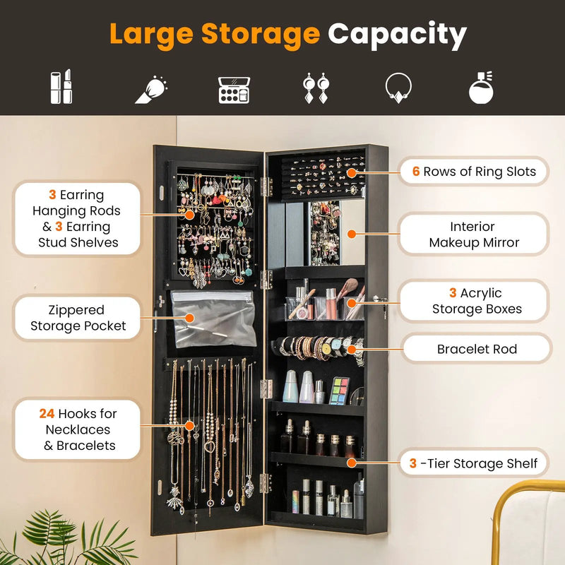 Mirrored Jewelry Armoire with Full Length Mirror and 2 Internal LED Lights by DirectDeals