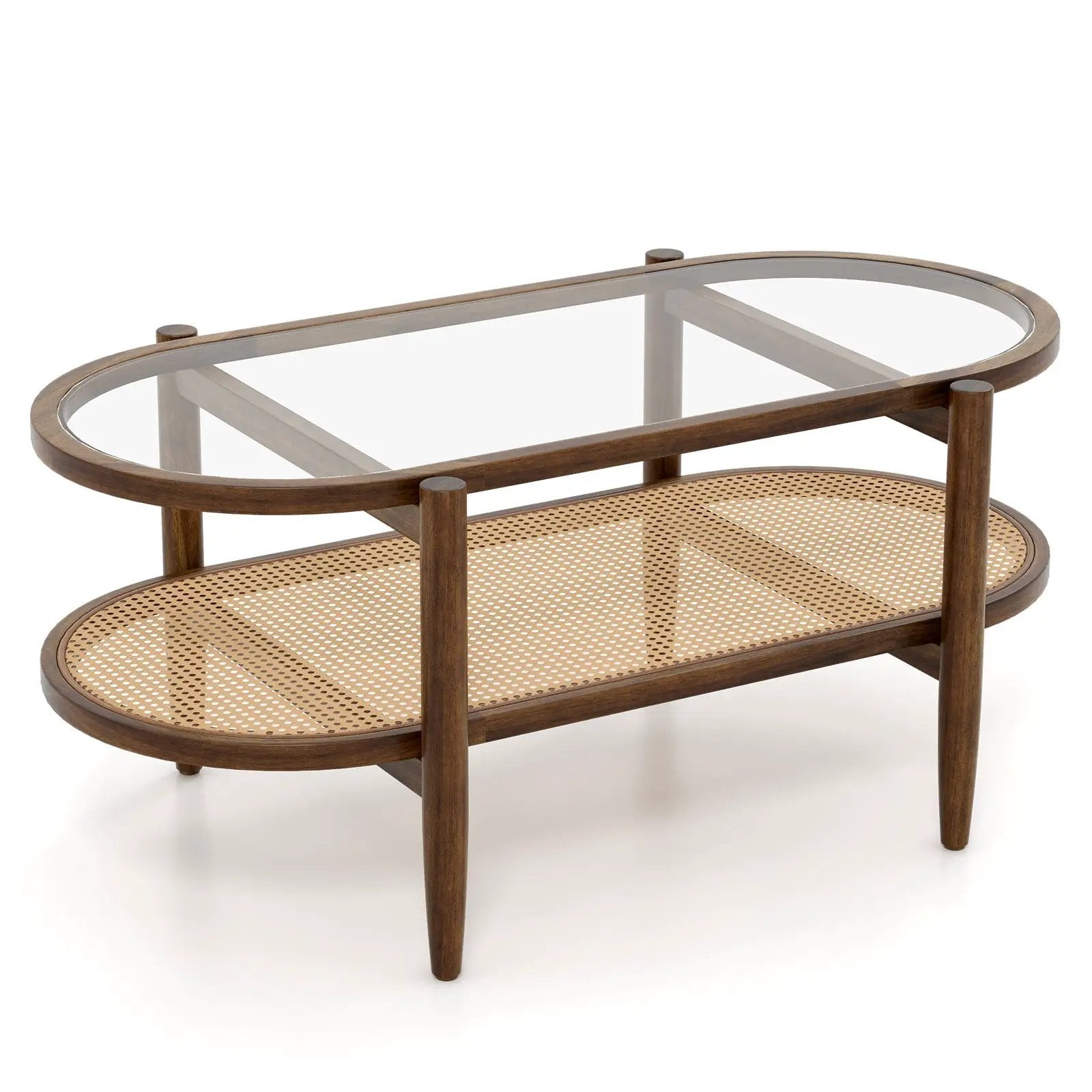 2-Tier Coffee Table with Tempered Glass Tabletop and Acacia Wood Frame by DirectDeals