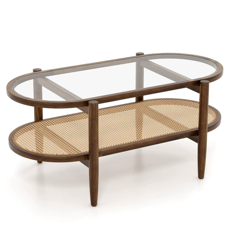 2-Tier Coffee Table with Tempered Glass Tabletop and Acacia Wood Frame by DirectDeals