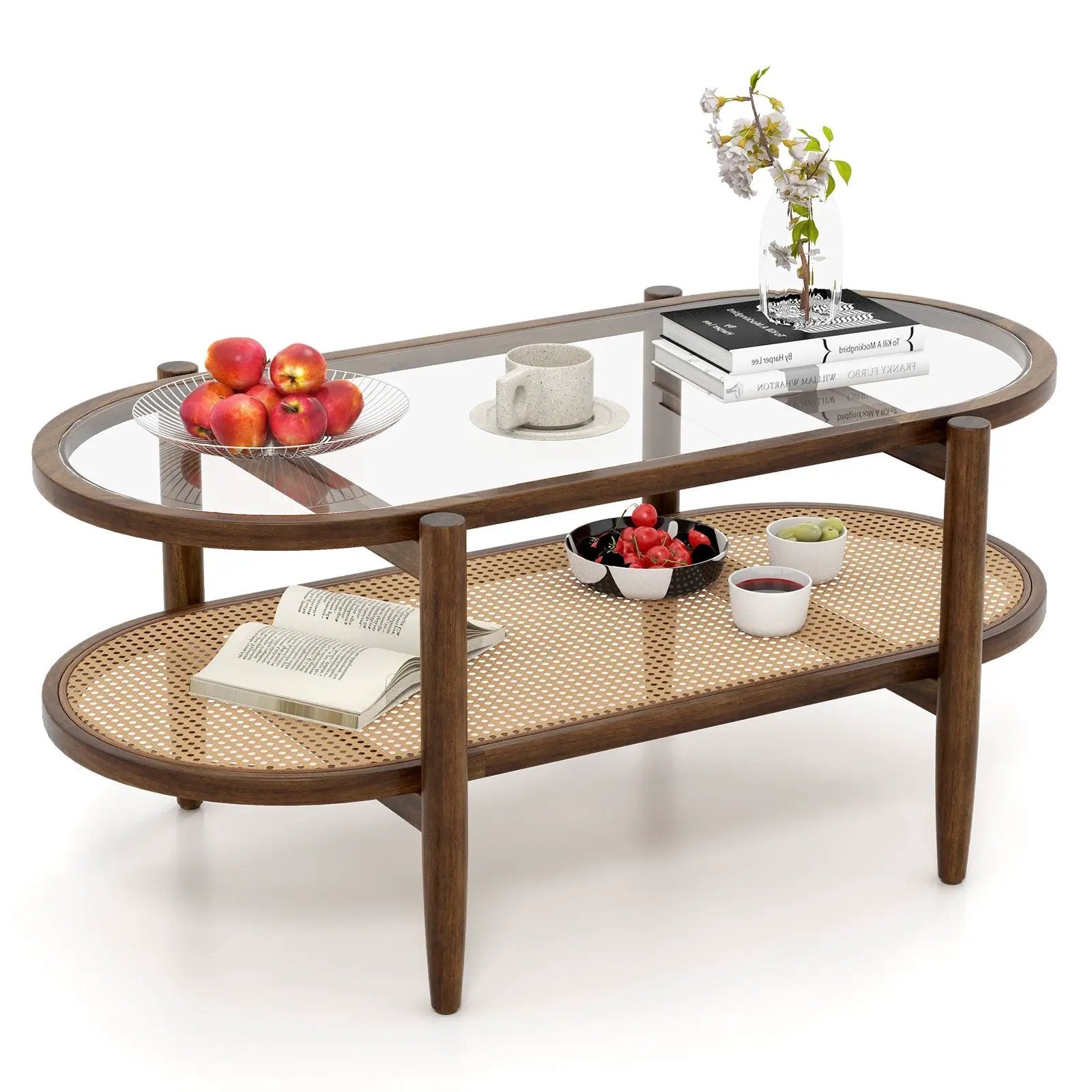 2-Tier Coffee Table with Tempered Glass Tabletop and Acacia Wood Frame by DirectDeals
