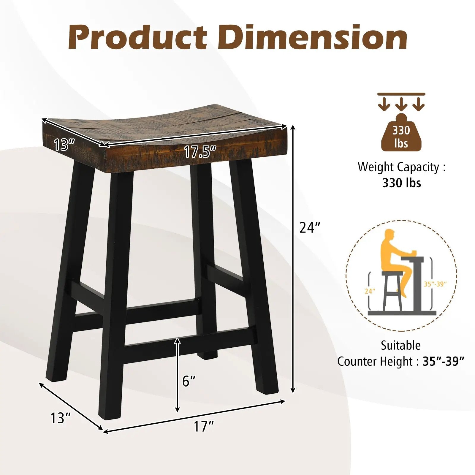24 Inch Solid Wood Saddle-Seat with Curved Seat Surface and Comfortable Footrests by DirectDeals