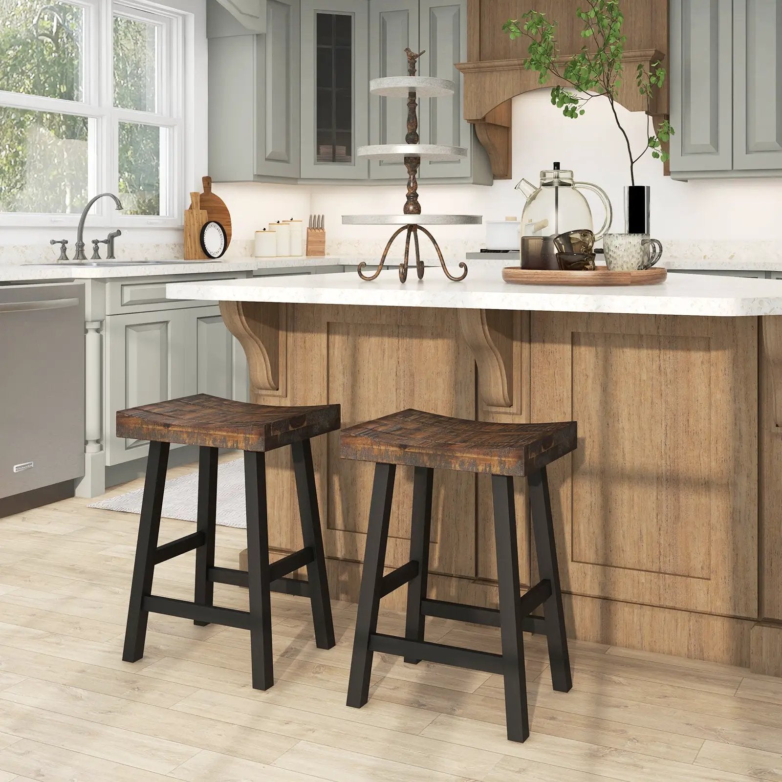 24 Inch Solid Wood Saddle-Seat with Curved Seat Surface and Comfortable Footrests by DirectDeals