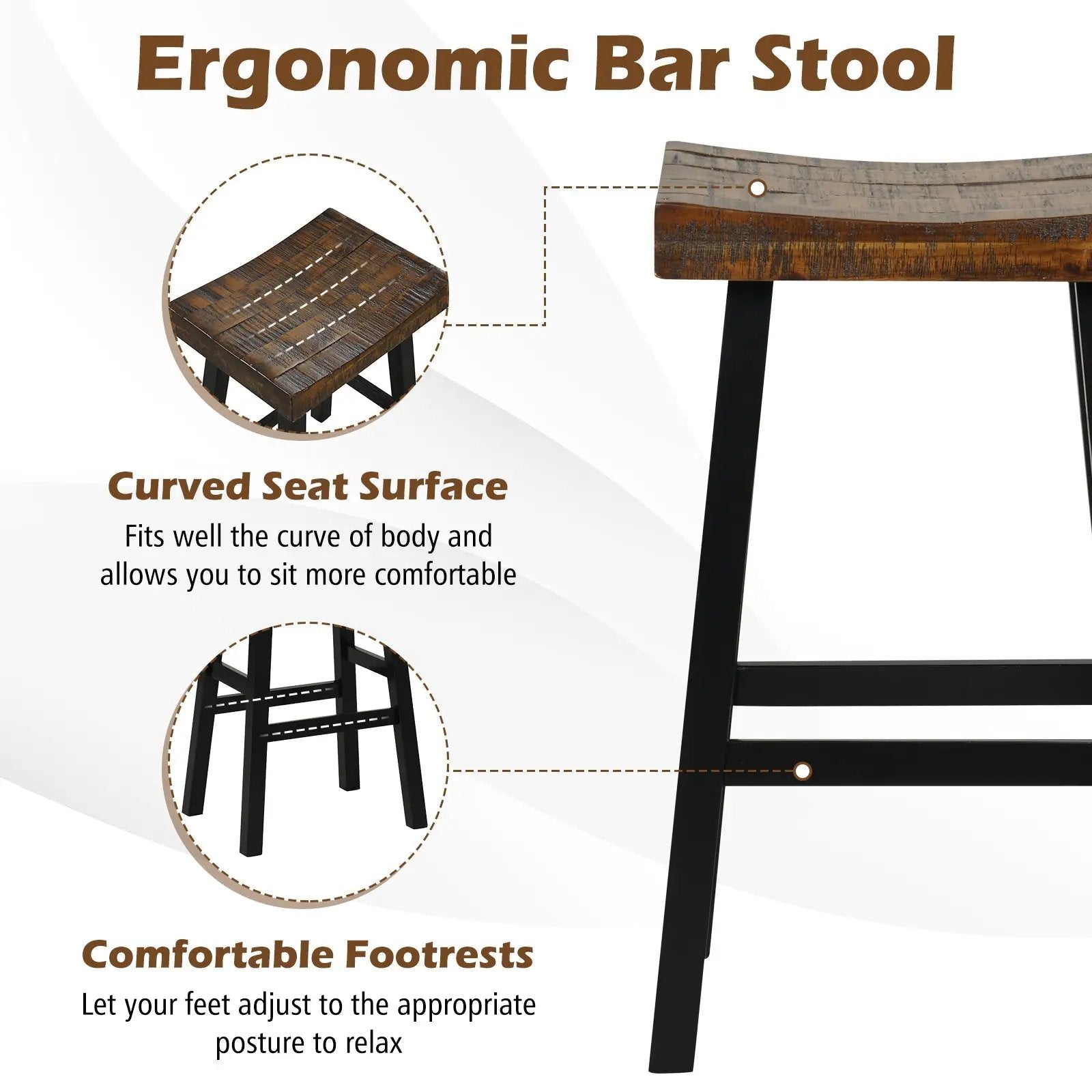 24 Inch Solid Wood Saddle-Seat with Curved Seat Surface and Comfortable Footrests by DirectDeals