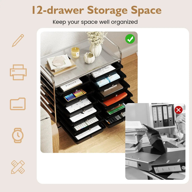 12 Drawers Rolling Storage Cart for Home and Office by DirectDeals