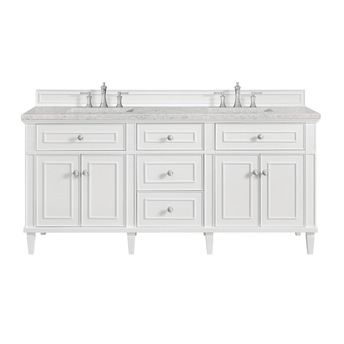 James Martin Lorelai 72" Double Bathroom Vanity, Bright White with Eternal Jasmine Pearl countertop