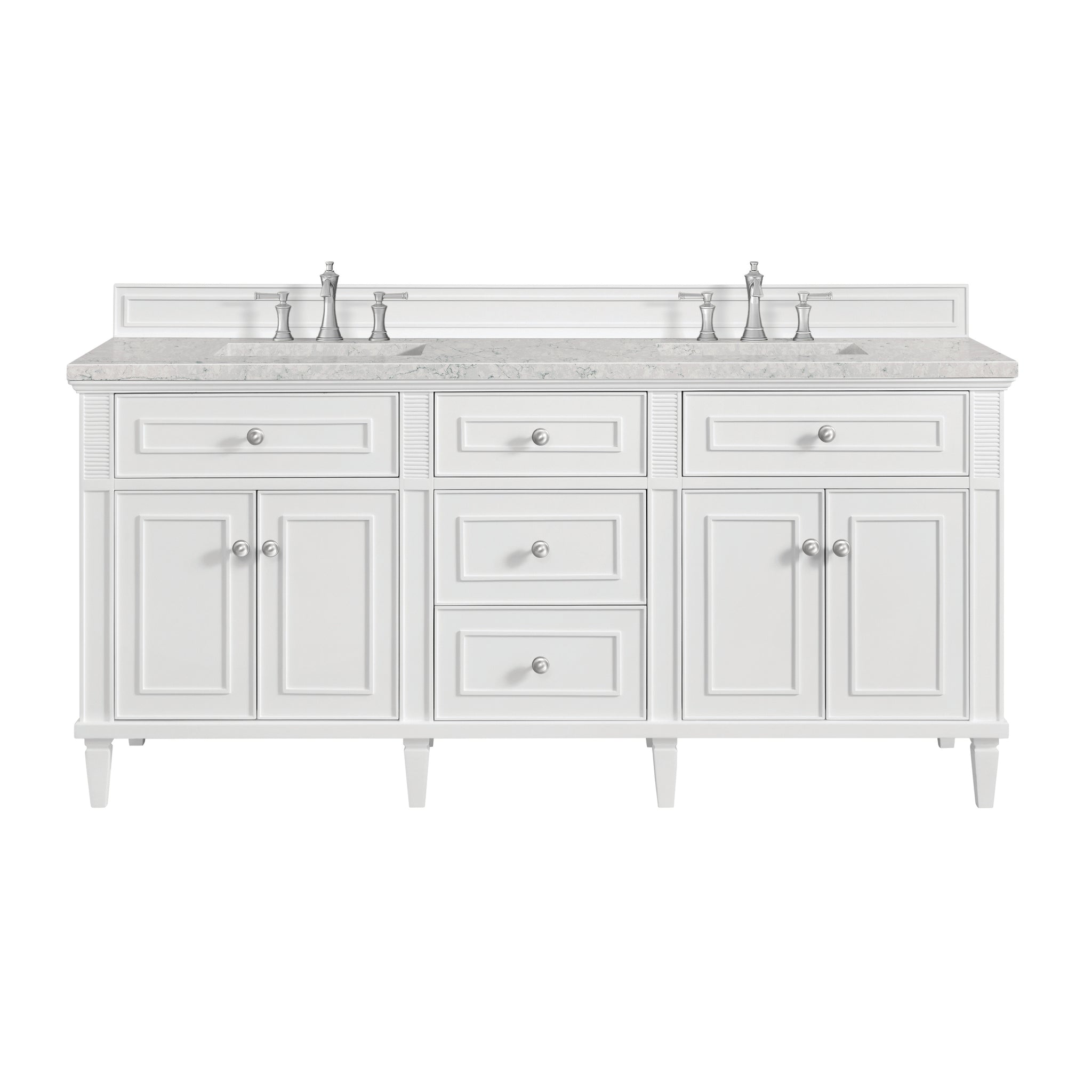 James Martin Lorelai 72" Double Bathroom Vanity, Bright White with Eternal Jasmine Pearl countertop