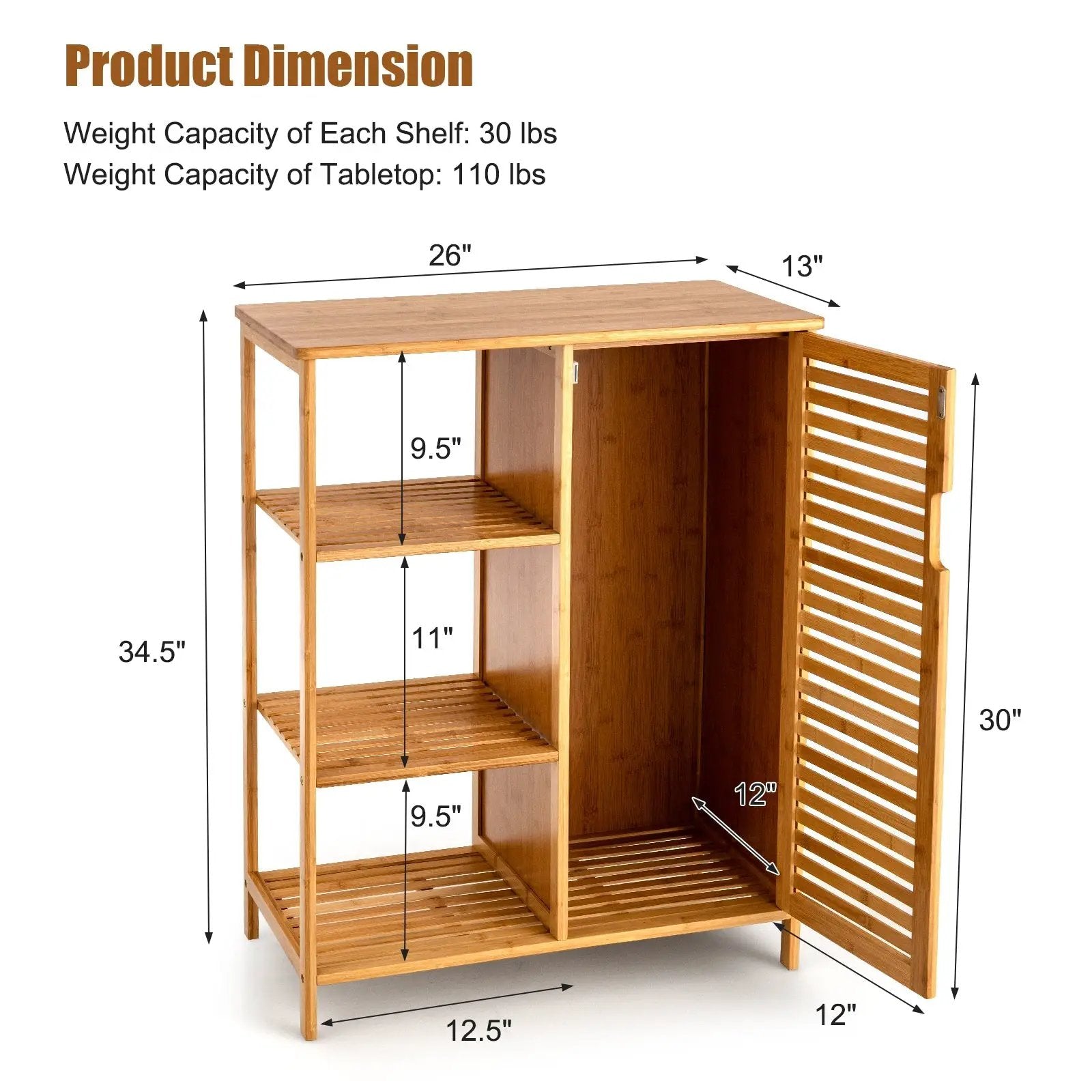 Bamboo Bathroom Storage Cabinet with Single Door-Natural by DirectDeals