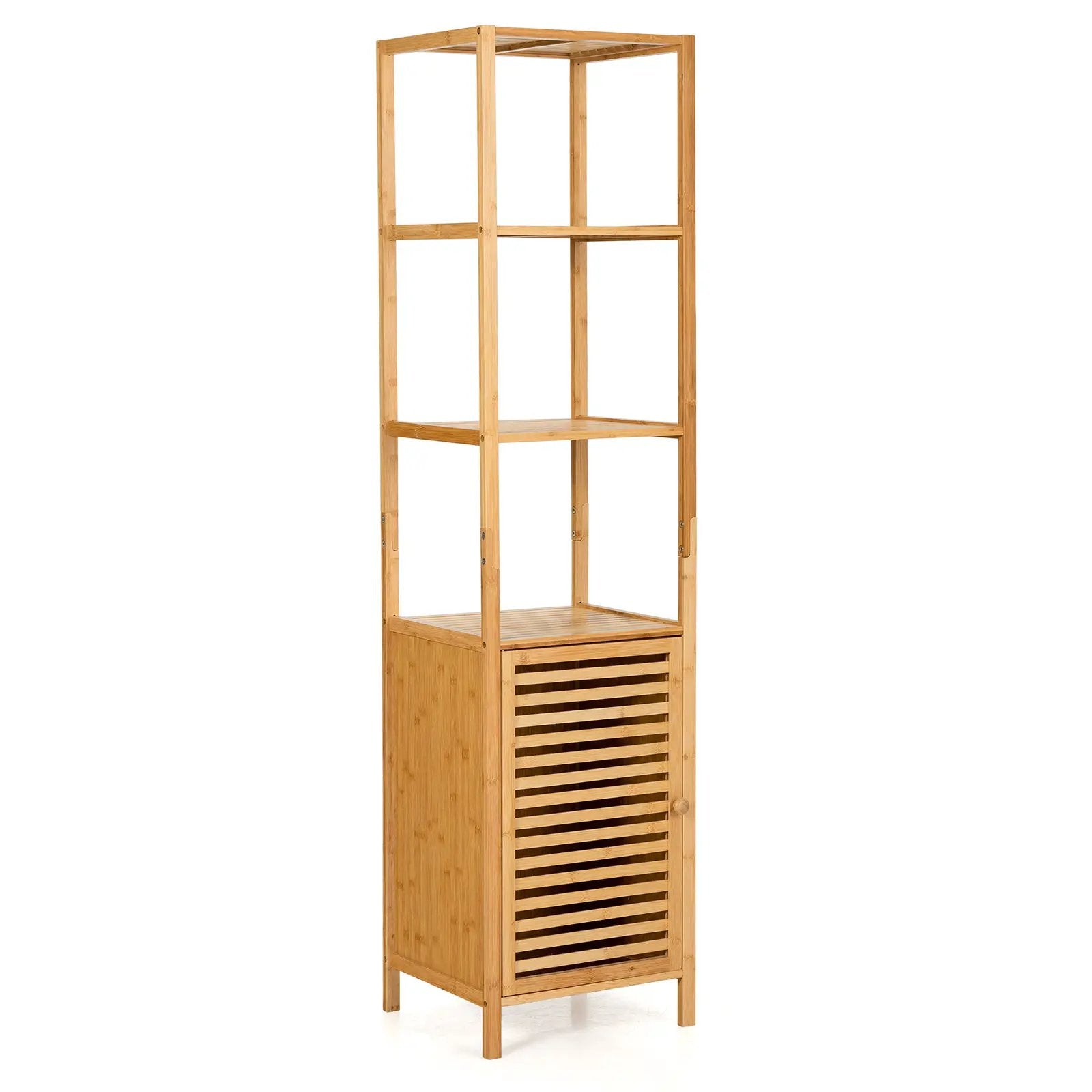 4 Tiers Slim Bamboo Floor Storage Cabinet with Shutter Door and Anti-Toppling Device-Natural by DirectDeals