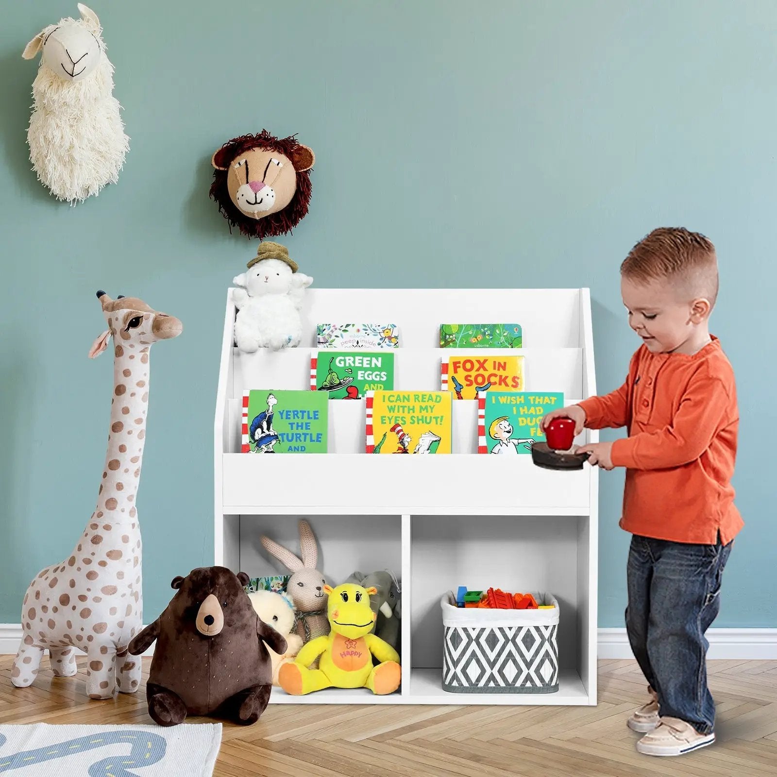 Kids Wooden Bookshelf Bookcase Children Toy Storage Cabinet Organizer-White by DirectDeals