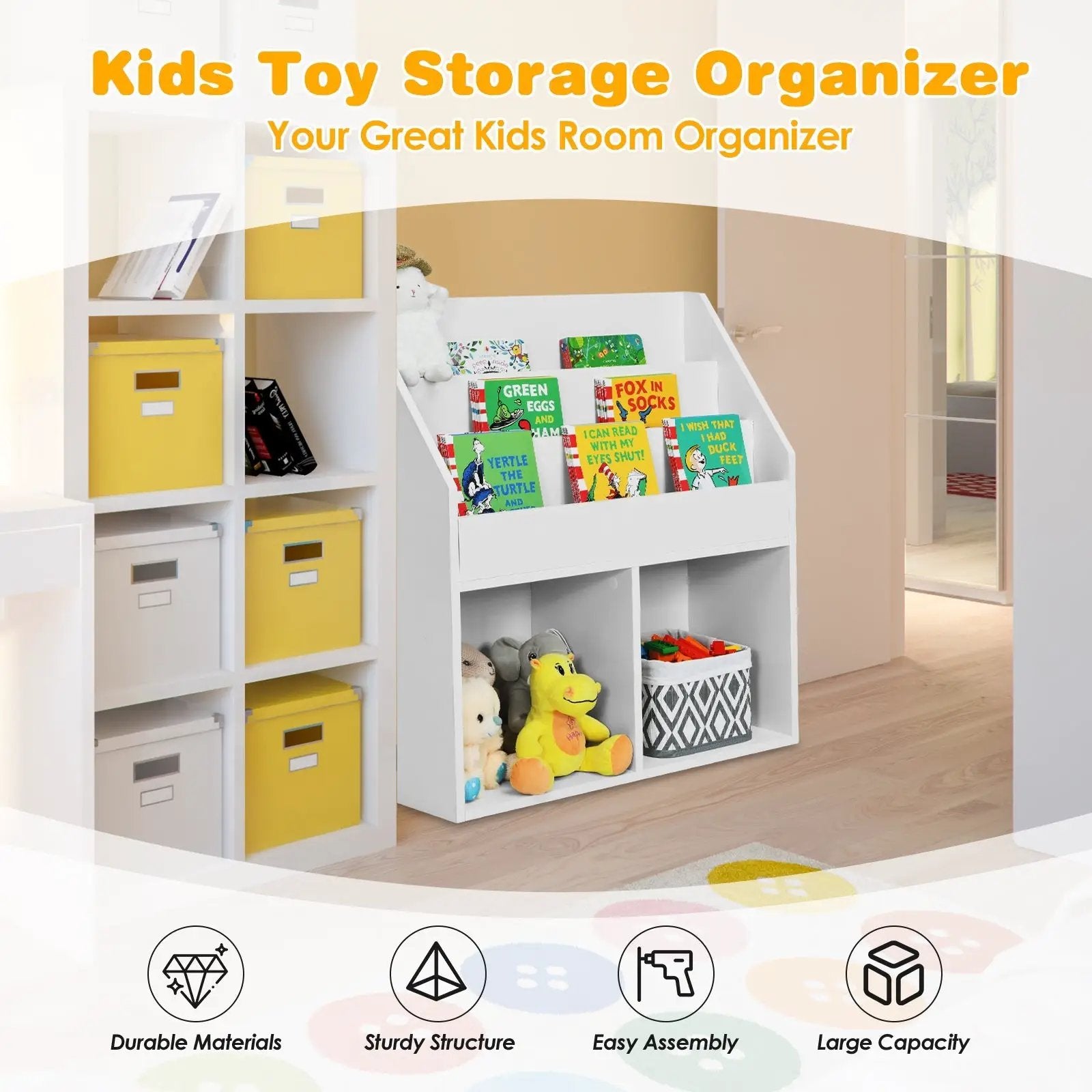 Kids Wooden Bookshelf Bookcase Children Toy Storage Cabinet Organizer-White by DirectDeals