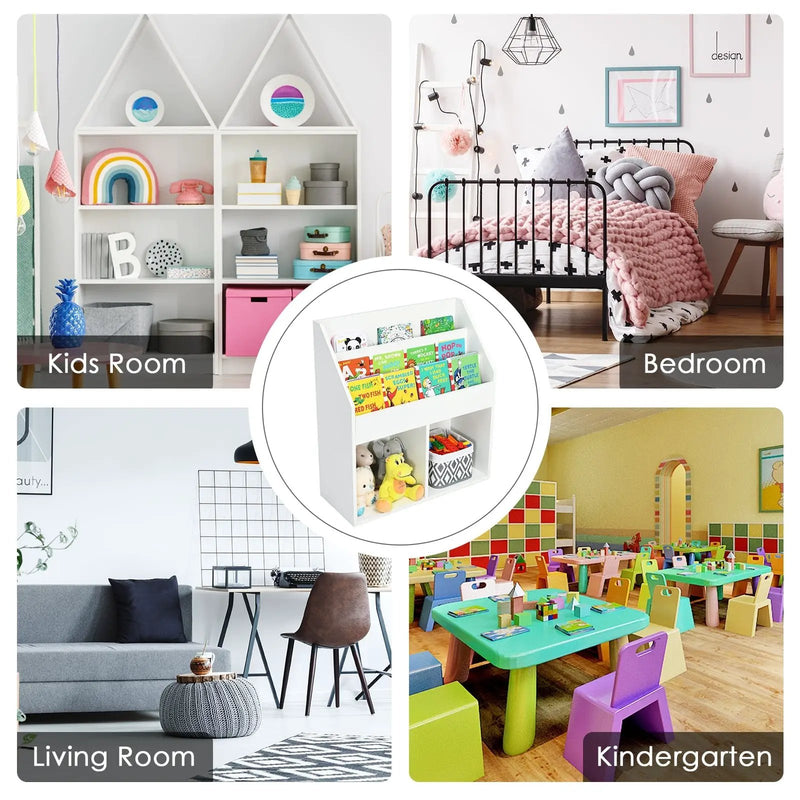 Kids Wooden Bookshelf Bookcase Children Toy Storage Cabinet Organizer-White by DirectDeals