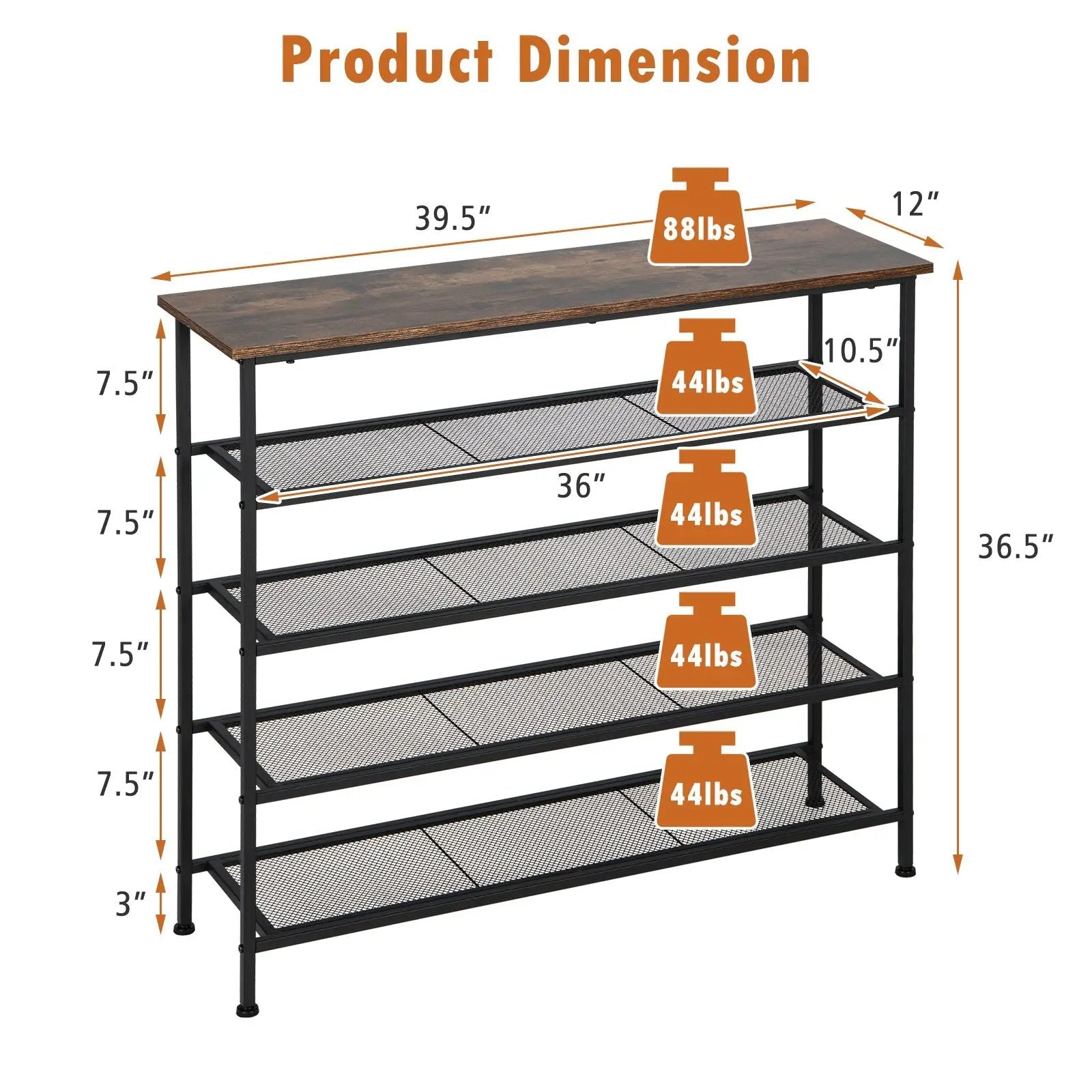 Industrial Adjustable 5-Tier Metal Shoe Rack with 4 Shelves for 16-20 Pairs by DirectDeals