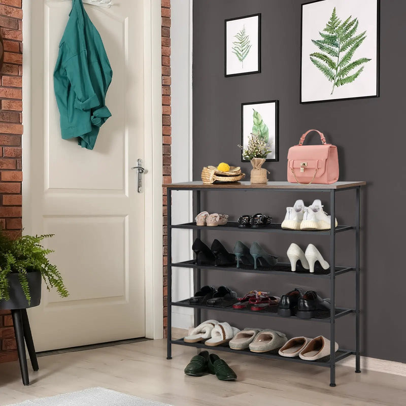 Industrial Adjustable 5-Tier Metal Shoe Rack with 4 Shelves for 16-20 Pairs by DirectDeals